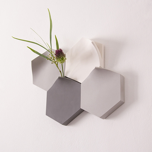 Sechseckige modulare Wandvase, handmade