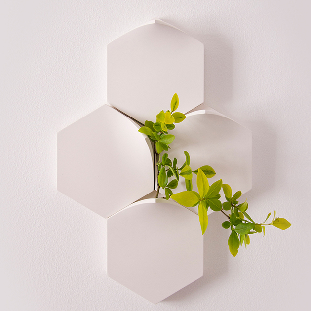 Sechseckige modulare Wandvase, handmade